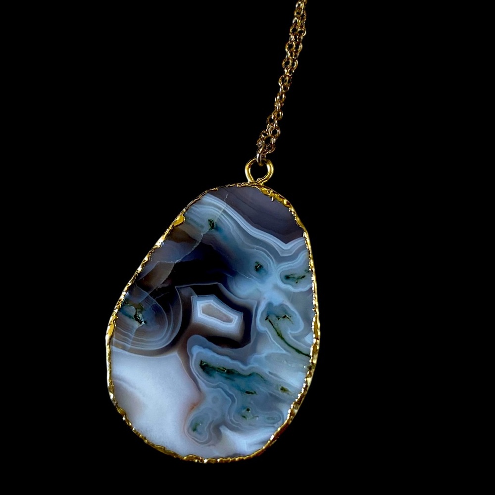 Marble Swirl Pendant Necklace Long Chain Gold Foil Wrap